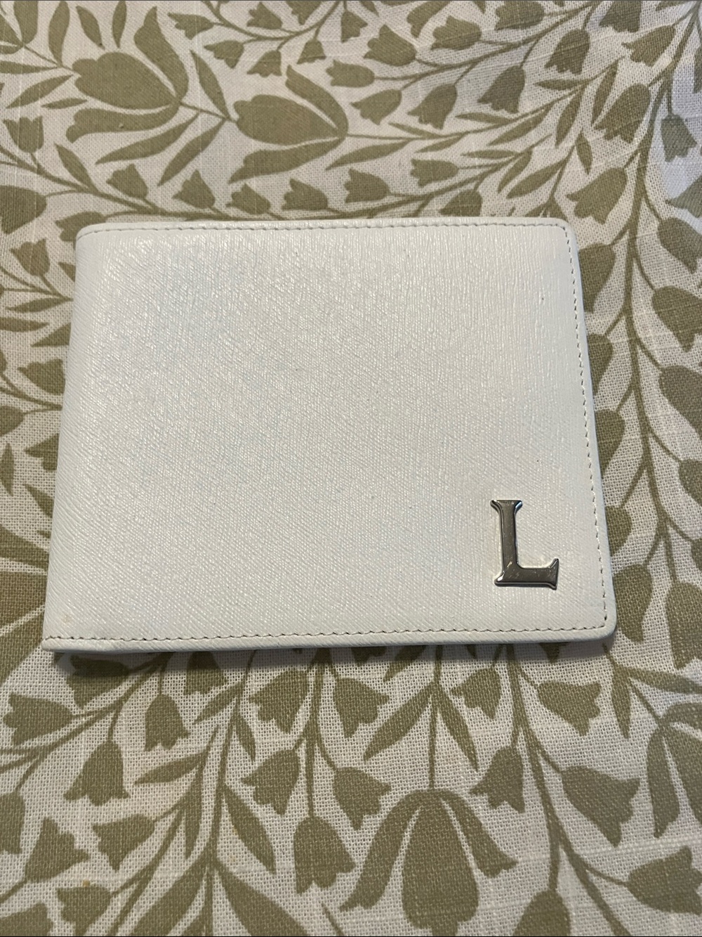 White Men's Leather Bifold Wallet with Silver 'L' Initial Lancaster
